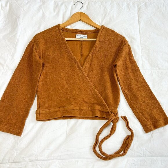 Madewell Texture & Thread Cedar Wrap Sweater Top XXS Rust Brown 100% Cotton - Picture 4 of 8
